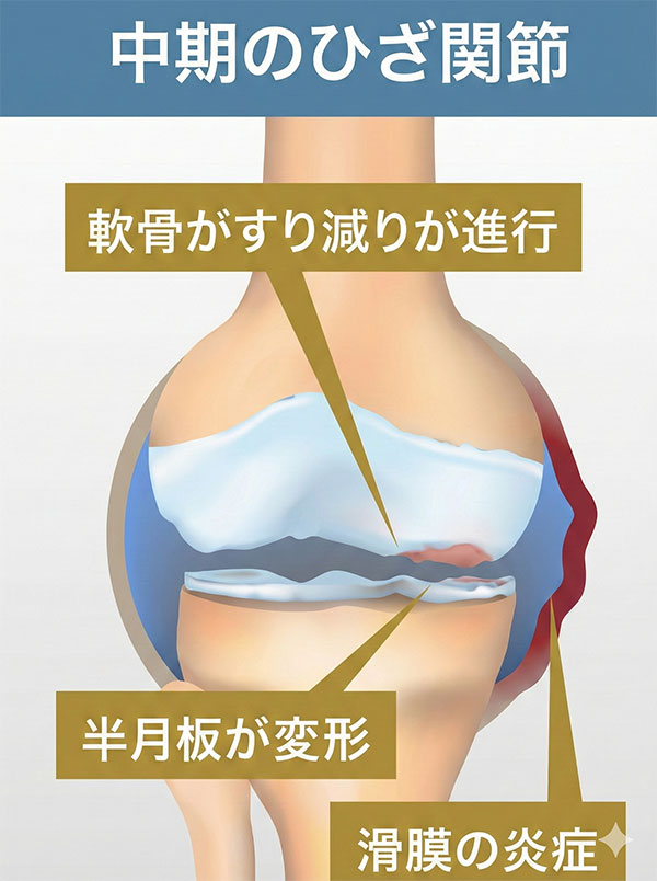 中期のひざ関節のイラスト