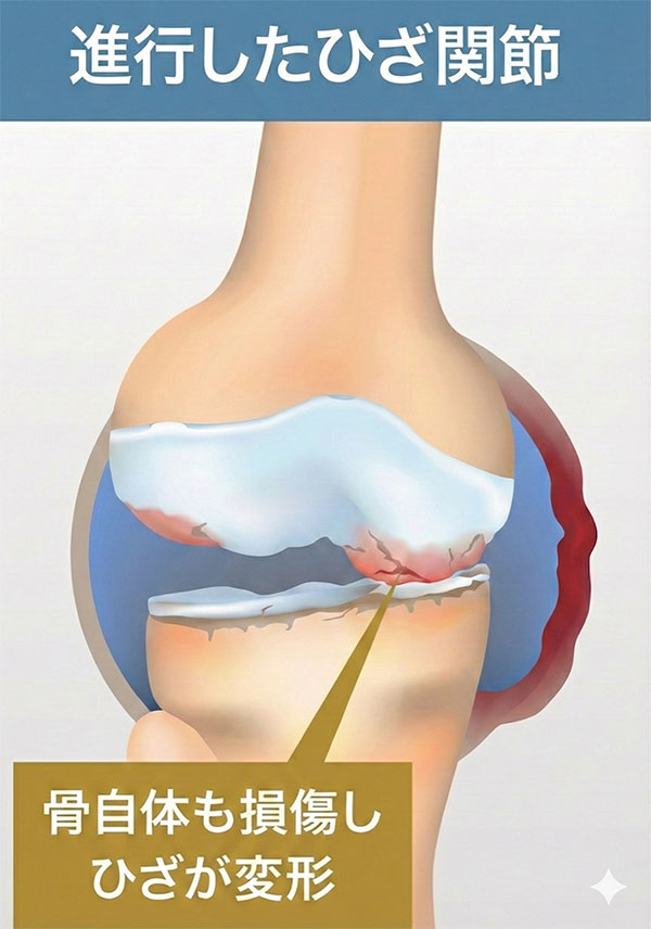 症状が進行したひざ関節のイラスト